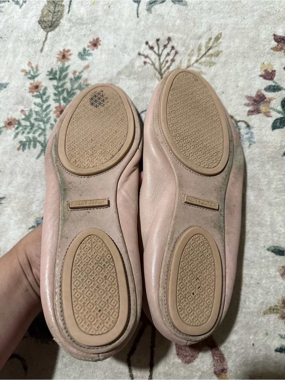 Tory Burch Pale Pink Leather Logo Ballet Flats 11M